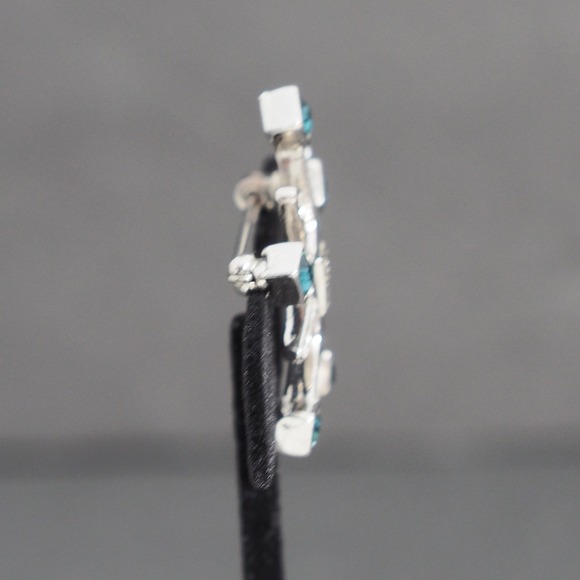 Givenchy Brooch Pin Silver Tone Clear Blue Rhinestone Starburst Logo Chic VTG - Picture 5 of 11